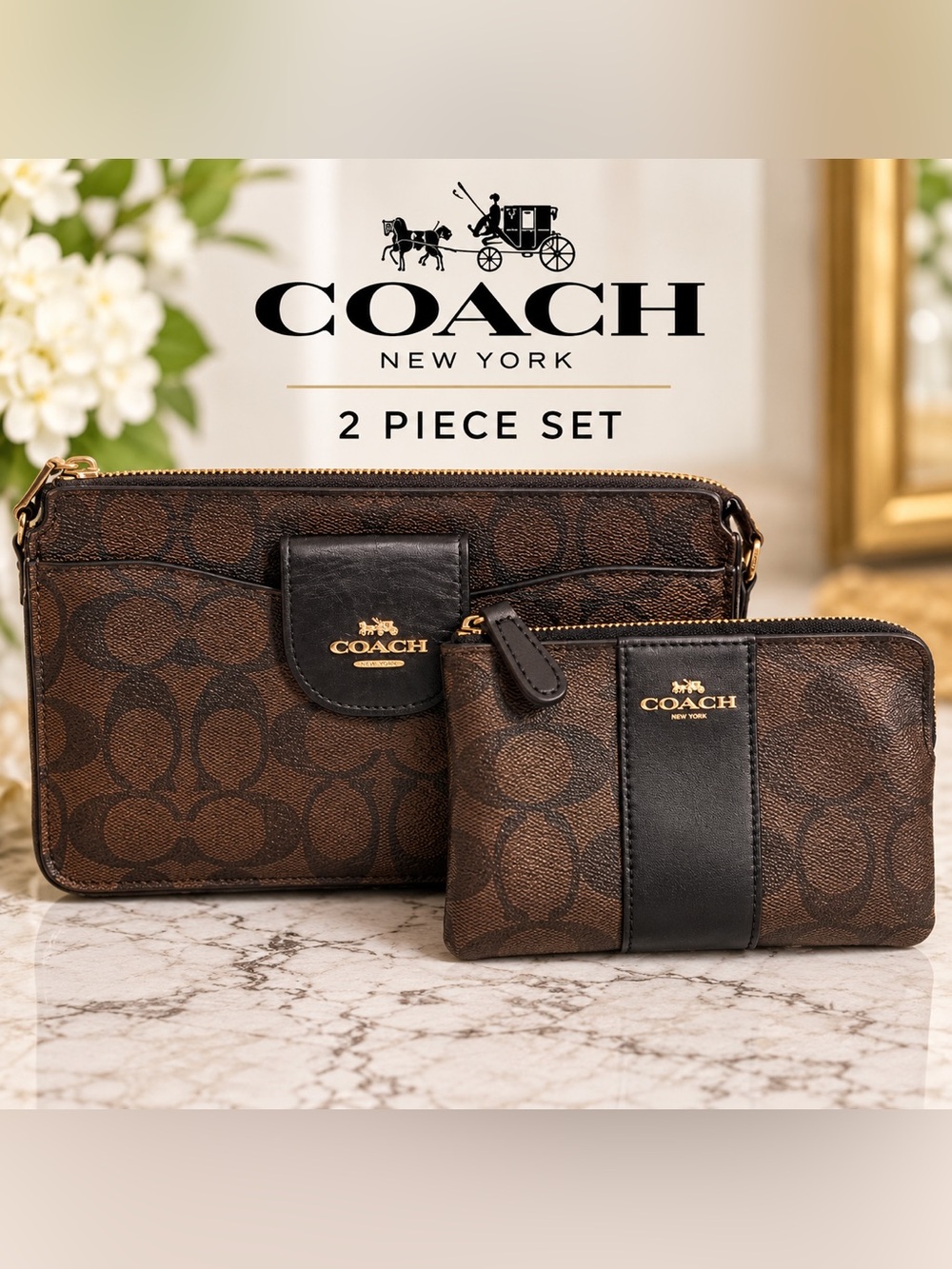 Coach Signature Canvas Wristlet Pouch Set F58035